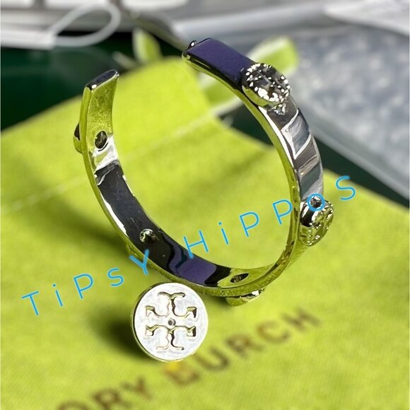 Tory Burch Silver Miller Logo Stud Hoop Earrings - Picture 4 of 4